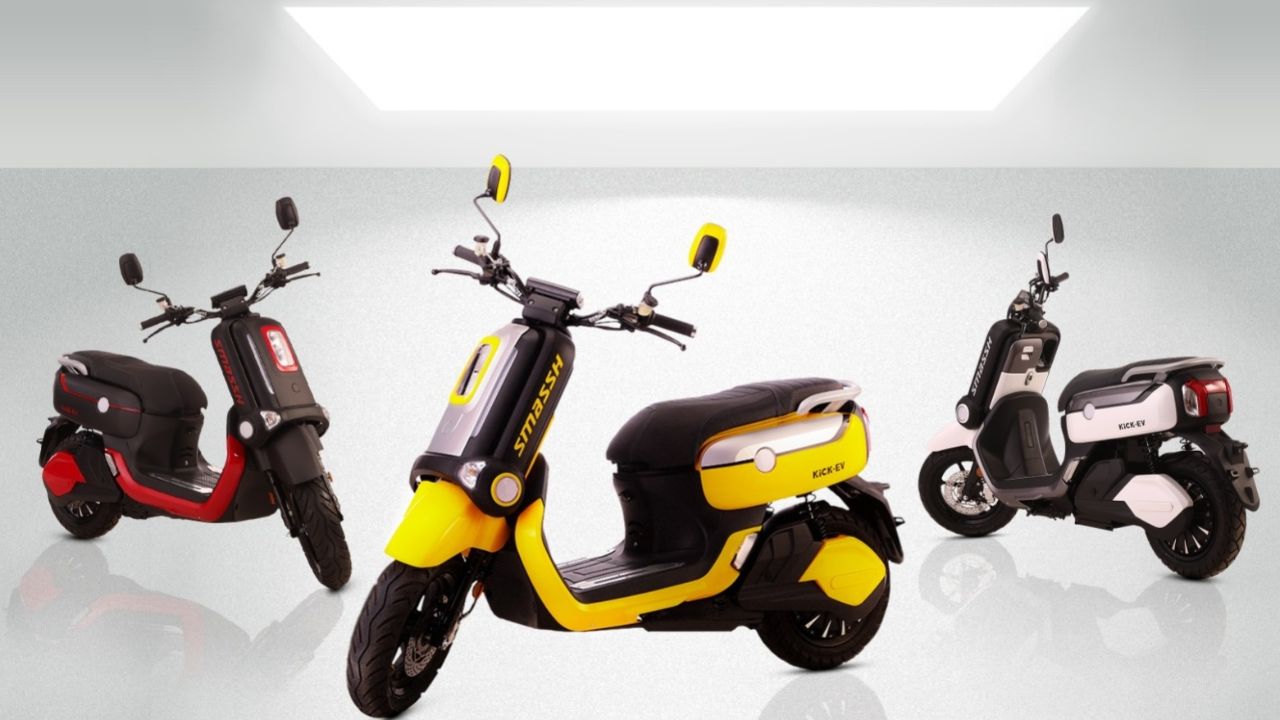 Here is a image of three Kick EV Smassh electric scooter in a different colour