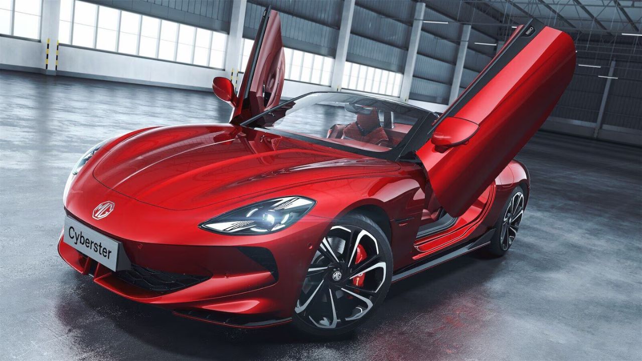 here is a image of electric car in a red colour which is MG Cyberster