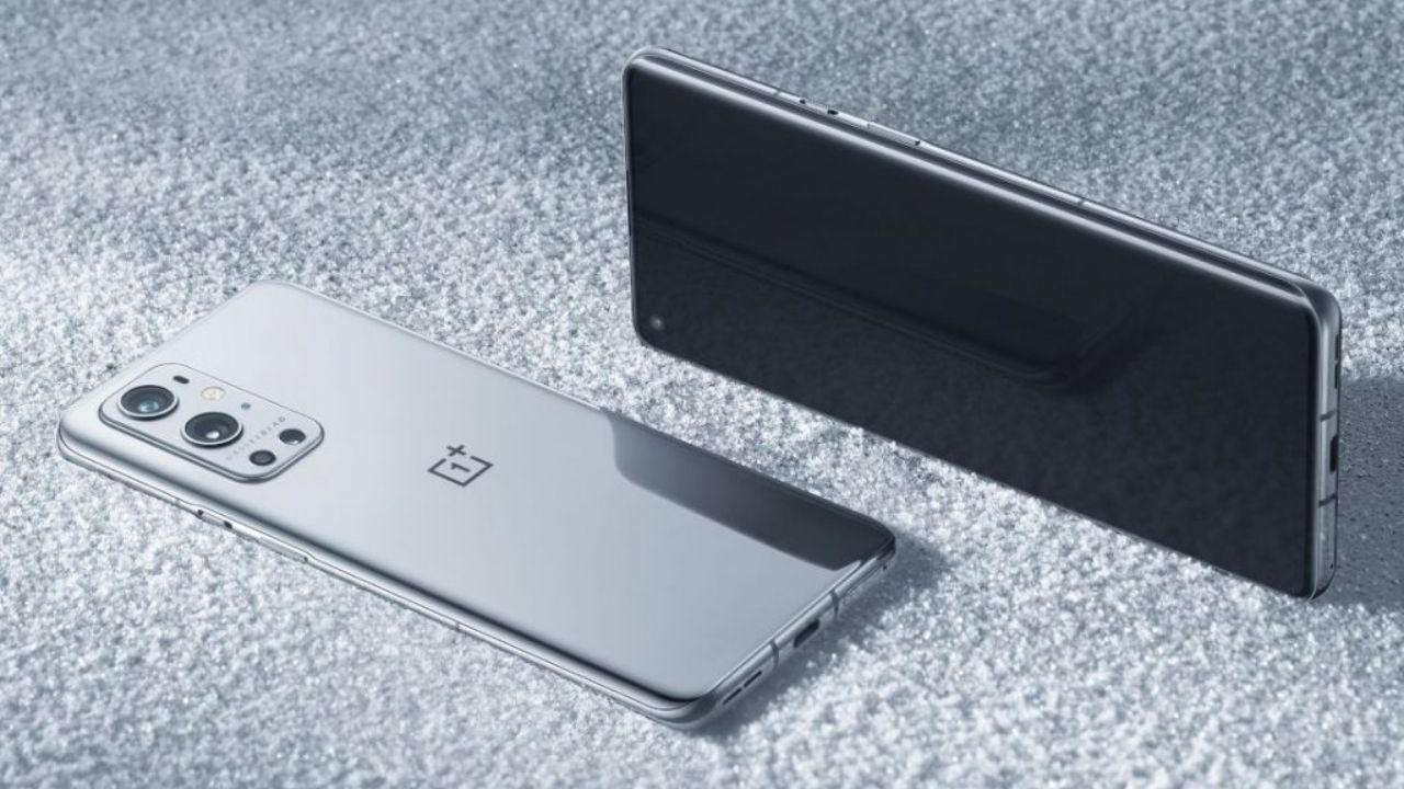 Here is image two mobile phone of OnePlus 9 Pro 5G in a silver colour